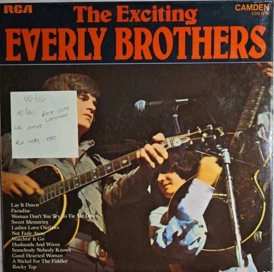 The Exciting Everly Brothers Vinyl Record LP VG/VG CDS 1136 1972 vinyl record sleeve The Exciting Everly Brothers Vinyl Record LP VG/VG CDS 1136 1972 vinyl record sleeve