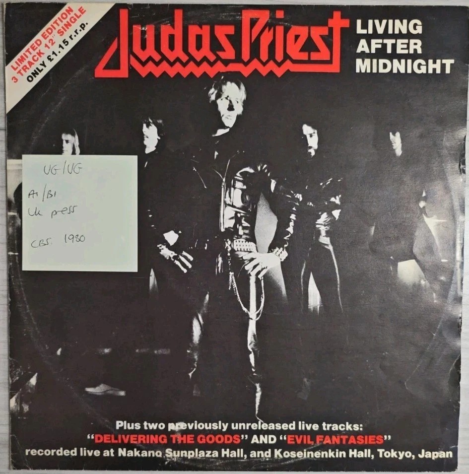 Judas Priest Living After Midnight Vinyl Record VG/VG CBS 12 8379 1980 sleeve Judas Priest Living After Midnight Vinyl Record VG/VG CBS 12 8379 1980 sleeve