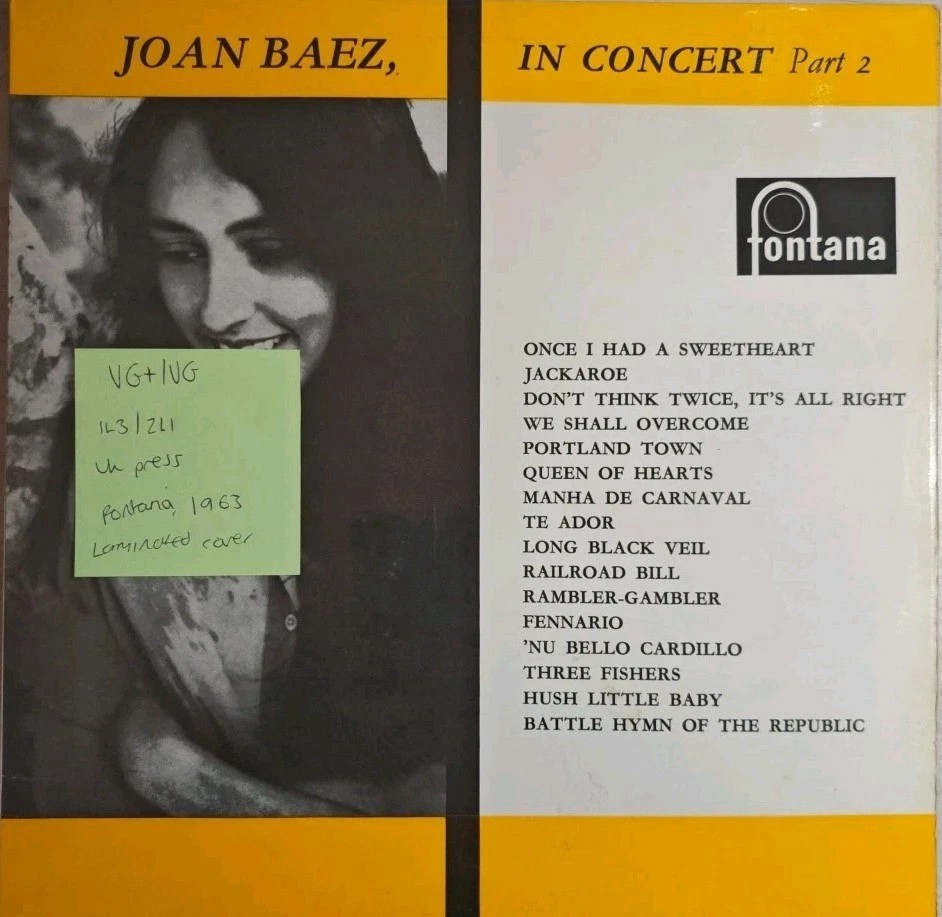 Joan Baez In Concert Part 2 Vinyl Record LP VG+/VG TFL6035 1963 sleeve Joan Baez In Concert Part 2 Vinyl Record LP VG+/VG TFL6035 1963 sleeve