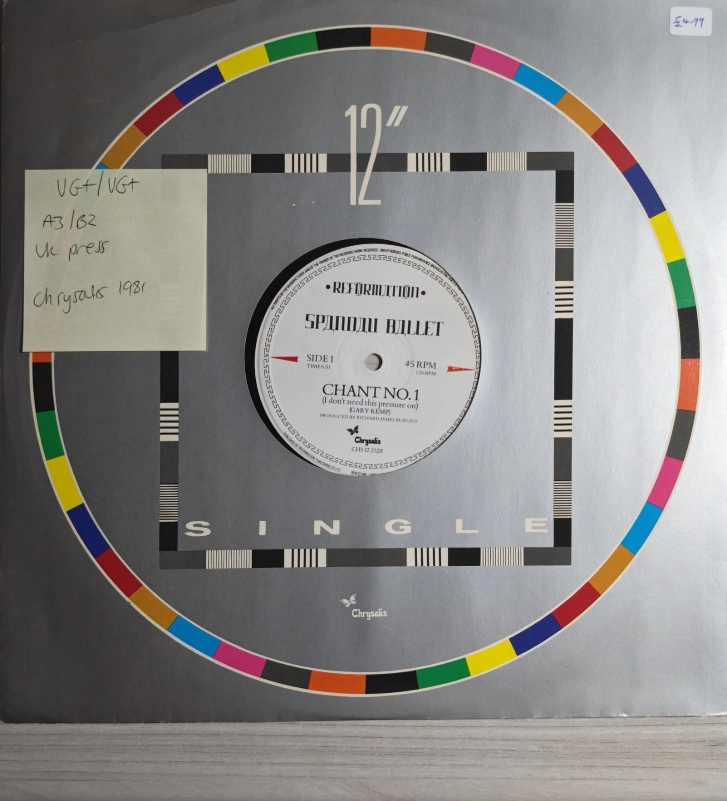 Spandau Ballet Chant No. 1 Vinyl Record 12" VG+/VG+ CHS 12 2528 1981 sleeve Spandau Ballet Chant No. 1 Vinyl Record 12" VG+/VG+ CHS 12 2528 1981 sleeve