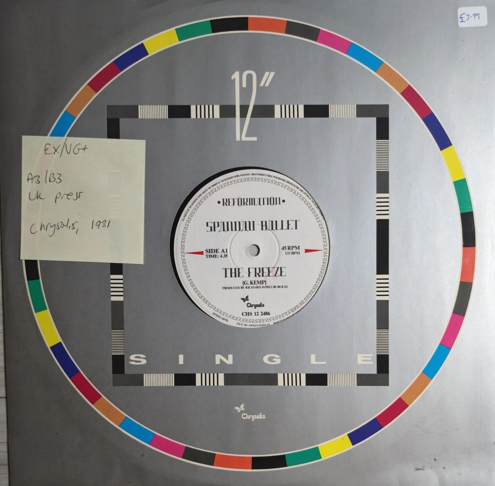 Spandau Ballet The Freeze Vinyl Record 12" EX/VG+ CHS 12 2486 1981 sleeve Spandau Ballet The Freeze Vinyl Record 12" EX/VG+ CHS 12 2486 1981 sleeve