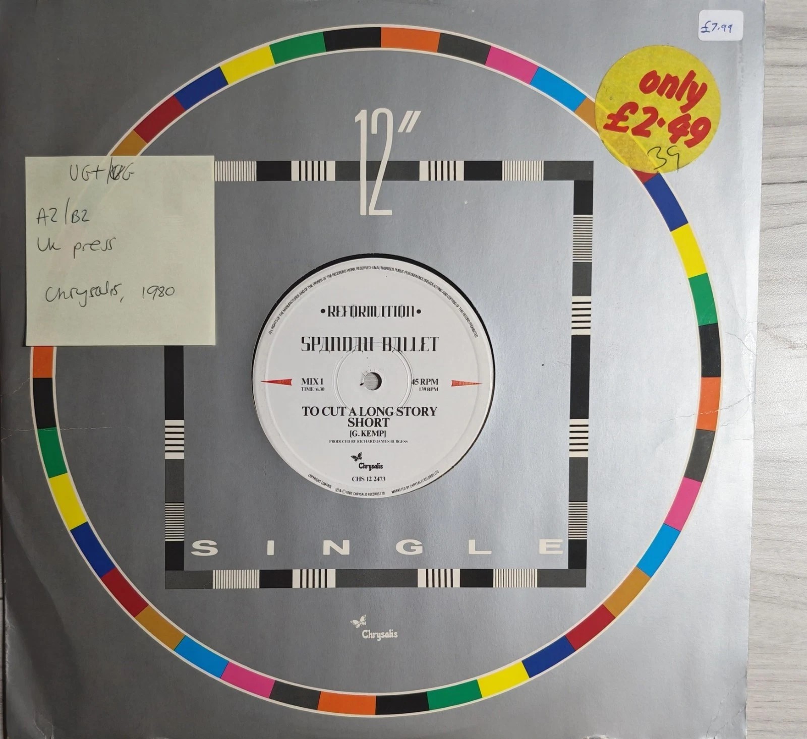 Spandau Ballet To Cut A Long Story Short Vinyl Record 12" VG+/VG CHS122473 1980 sleeve Spandau Ballet To Cut A Long Story Short Vinyl Record 12" VG+/VG CHS122473 1980 sleeve
