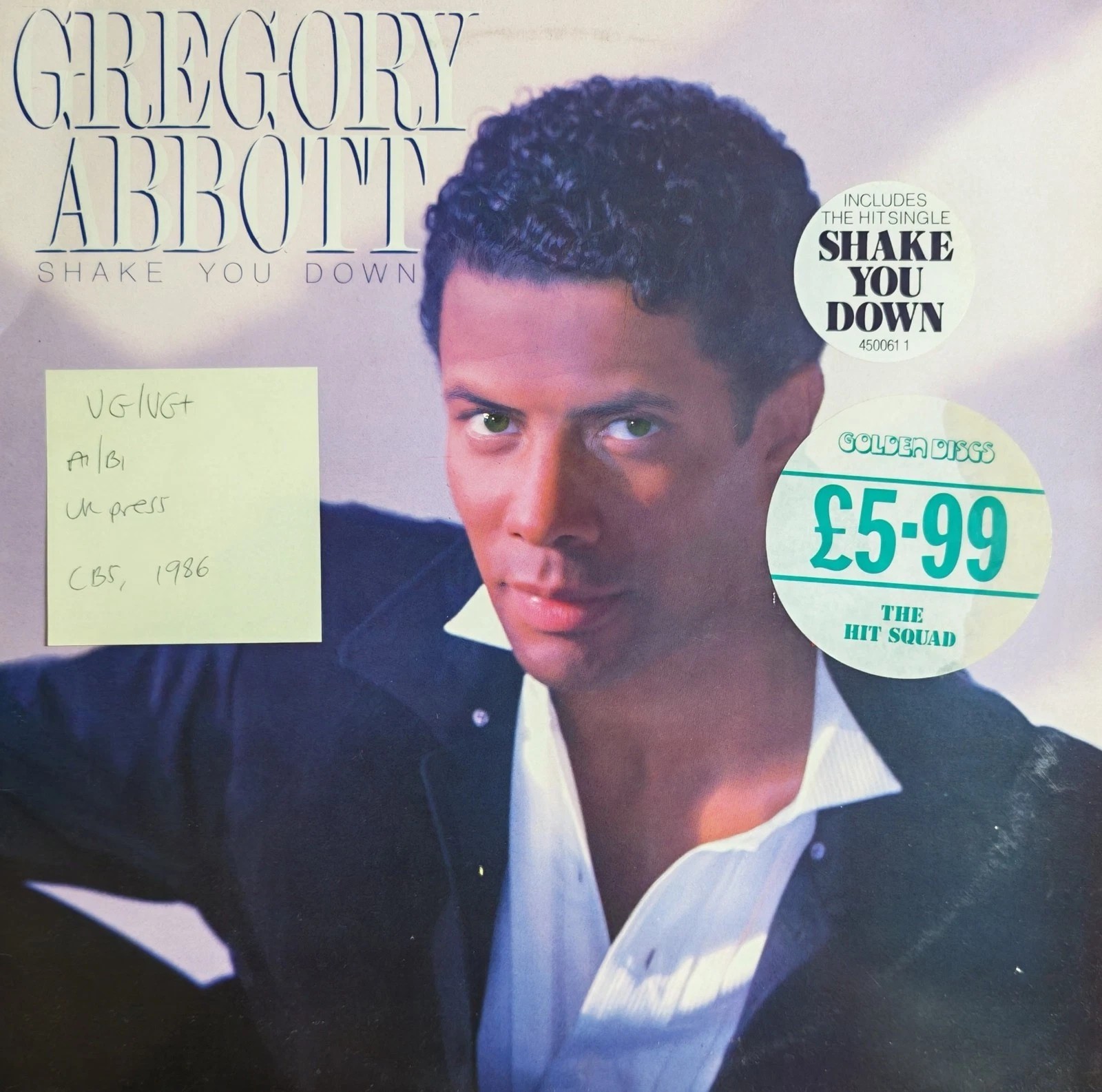 Gregory Abbott Shake You Down Vinyl Record LP VG/VG 450061 1 1986 sleeve Gregory Abbott Shake You Down Vinyl Record LP VG/VG 450061 1 1986 sleeve