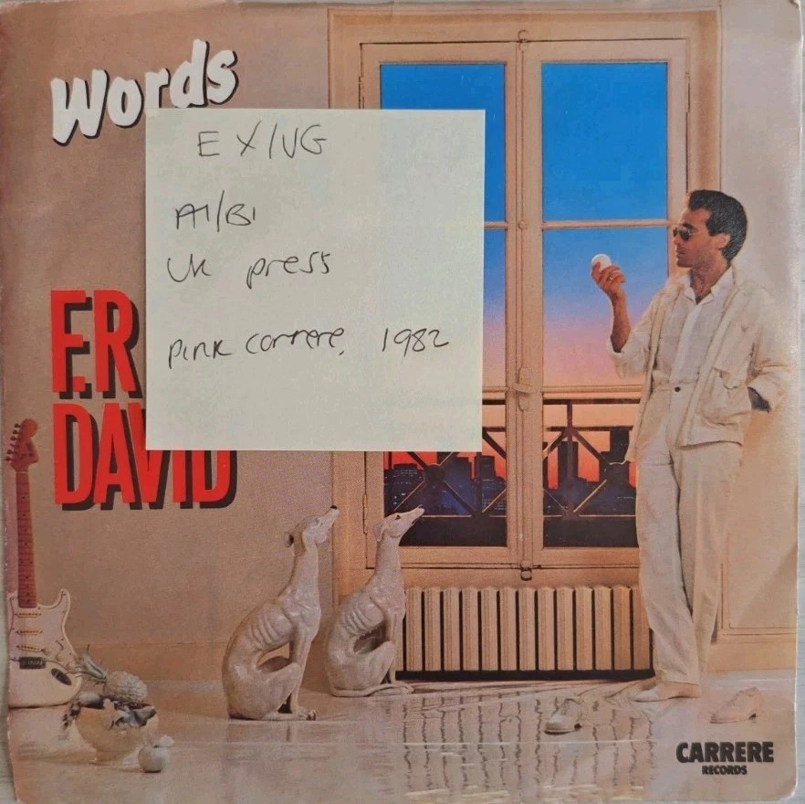F.R. David Words Vinyl Record 7" EX/VG CAR 248 1982 sleeve F.R. David Words Vinyl Record 7" EX/VG CAR 248 1982 sleeve