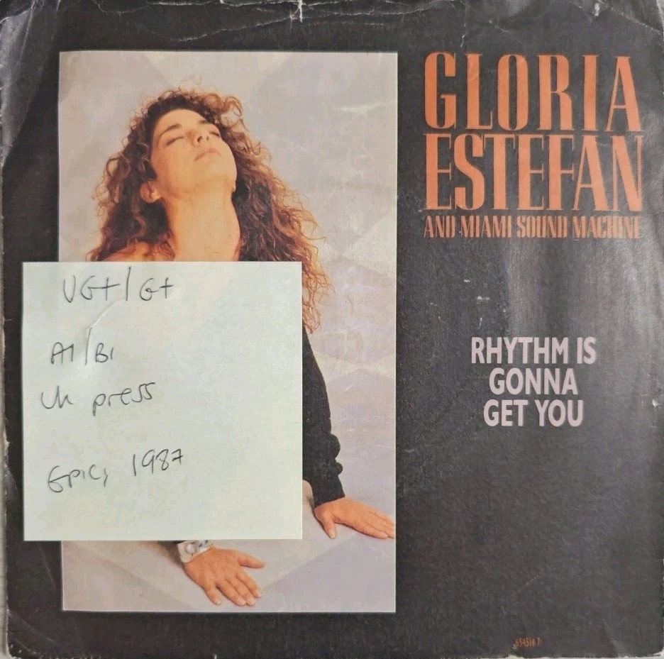 Gloria Estefan Rhythm Is Gonna Get You Vinyl Record 7" VG+/G+ 65414 1987 sleeve Gloria Estefan Rhythm Is Gonna Get You Vinyl Record 7" VG+/G+ 65414 1987 sleeve