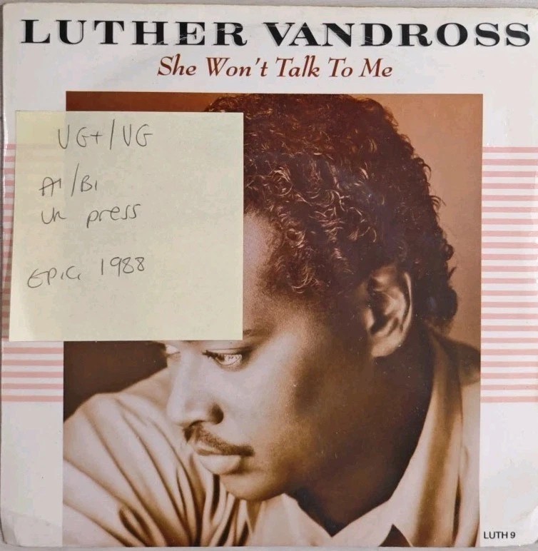 Luther Vandross She Won’t Talk To Me Vinyl Record 7" VG+/VG LUTH 9 1989 sleeve Luther Vandross She Won’t Talk To Me Vinyl Record 7" VG+/VG LUTH 9 1989 sleeve