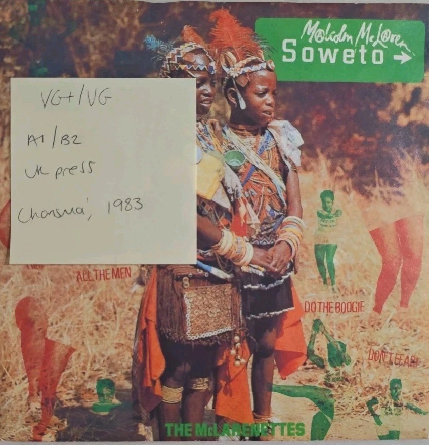 Malcolm McLaren Soweto Vinyl Record 7" VG+/VG MALC2 1983 vinyl record sleeve Malcolm McLaren Soweto Vinyl Record 7" VG+/VG MALC2 1983 vinyl record sleeve