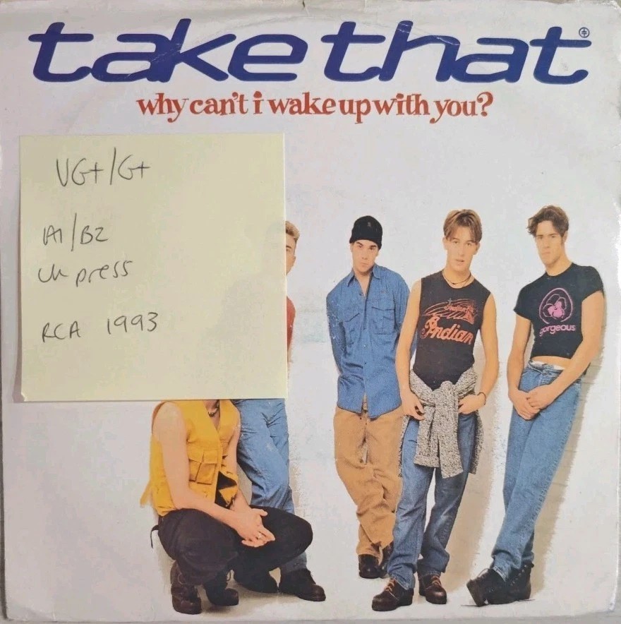 Take That Why Can't I Wake Up With You Vinyl Record 7" VG+/G+ LC0316 1993 vinyl record sleeve Take That Why Can't I Wake Up With You Vinyl Record 7" VG+/G+ LC0316 1993 vinyl record sleeve