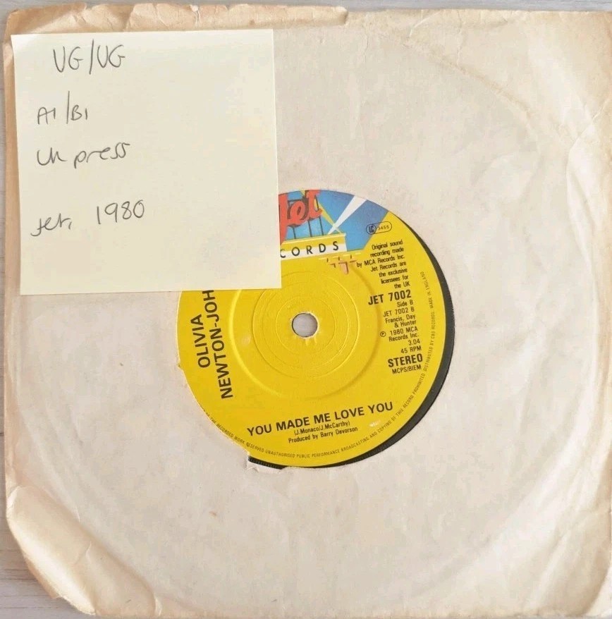 Olivia Newton-John You Made Me Love You Vinyl Record 7" VG/VG JET7002 1980 sleeve Olivia Newton-John You Made Me Love You Vinyl Record 7" VG/VG JET7002 1980 sleeve