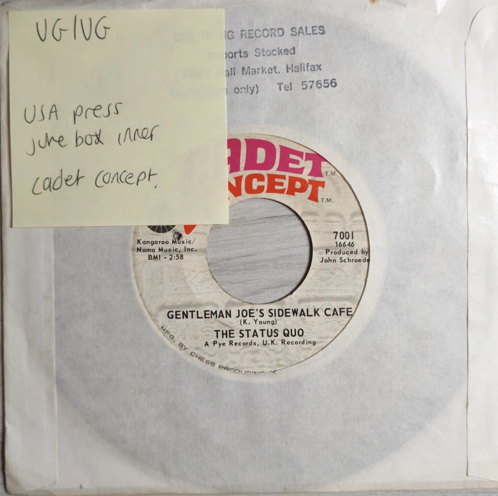 Status Quo Gentleman Joe's Sidewalk Cafe / Pictures Vinyl Record 7" VG/VG 7001 sleeve Status Quo Gentleman Joe's Sidewalk Cafe / Pictures Vinyl Record 7" VG/VG 7001 sleeve