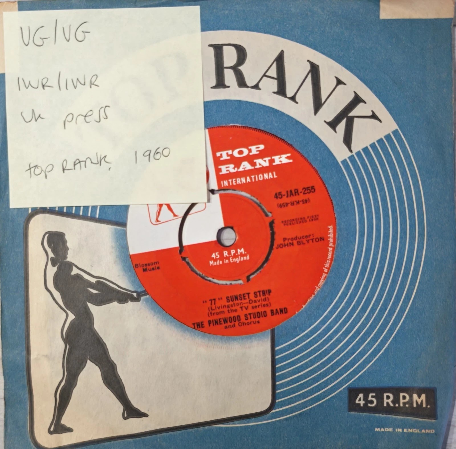 The Pinewood Studio Orchestra "77" Sunset Strip Vinyl Record 7" VG/VG 45-JAR255 sleeve The Pinewood Studio Orchestra "77" Sunset Strip Vinyl Record 7" VG/VG 45-JAR255 sleeve