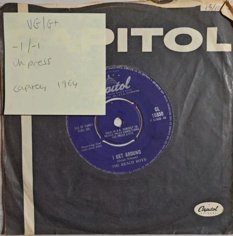 The Beach Boys I Get Around Vinyl Record 7" VG/G+ CL 15350 1964 sleeve The Beach Boys I Get Around Vinyl Record 7" VG/G+ CL 15350 1964 sleeve
