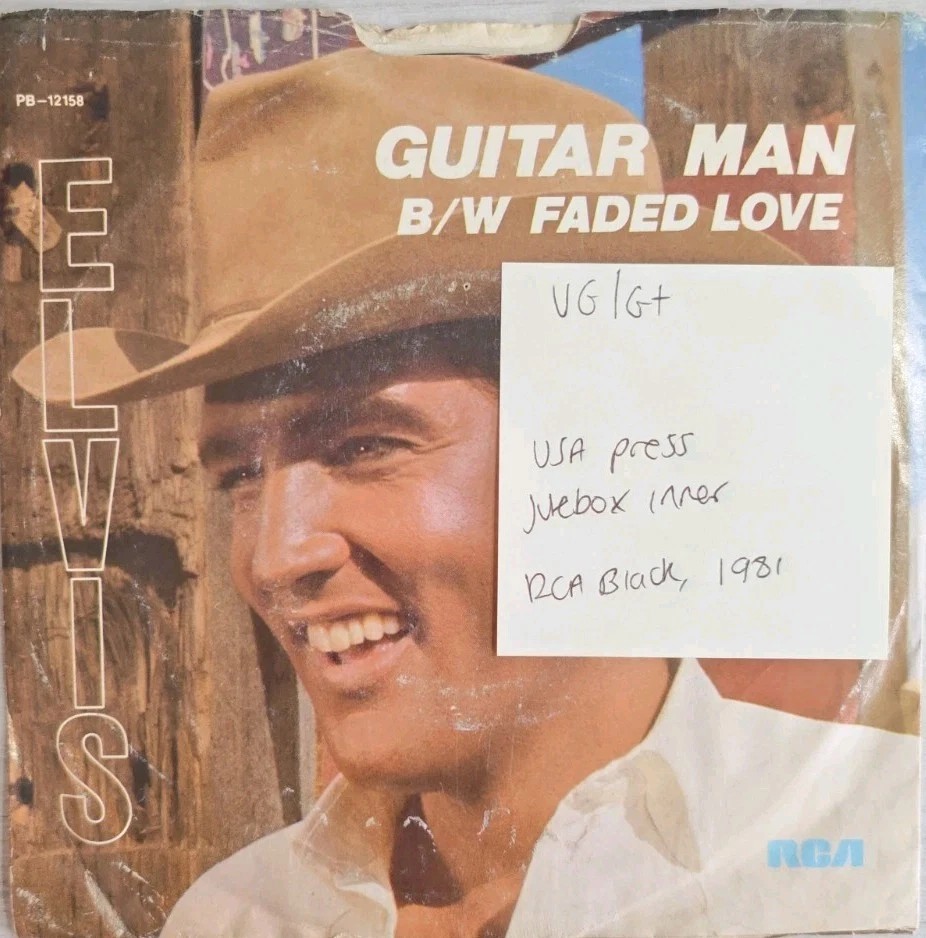 Elvis Presley Guitar Man Vinyl Record 7" VG/G+ PB-12158 1981 sleeve Elvis Presley Guitar Man Vinyl Record 7" VG/G+ PB-12158 1981 sleeve