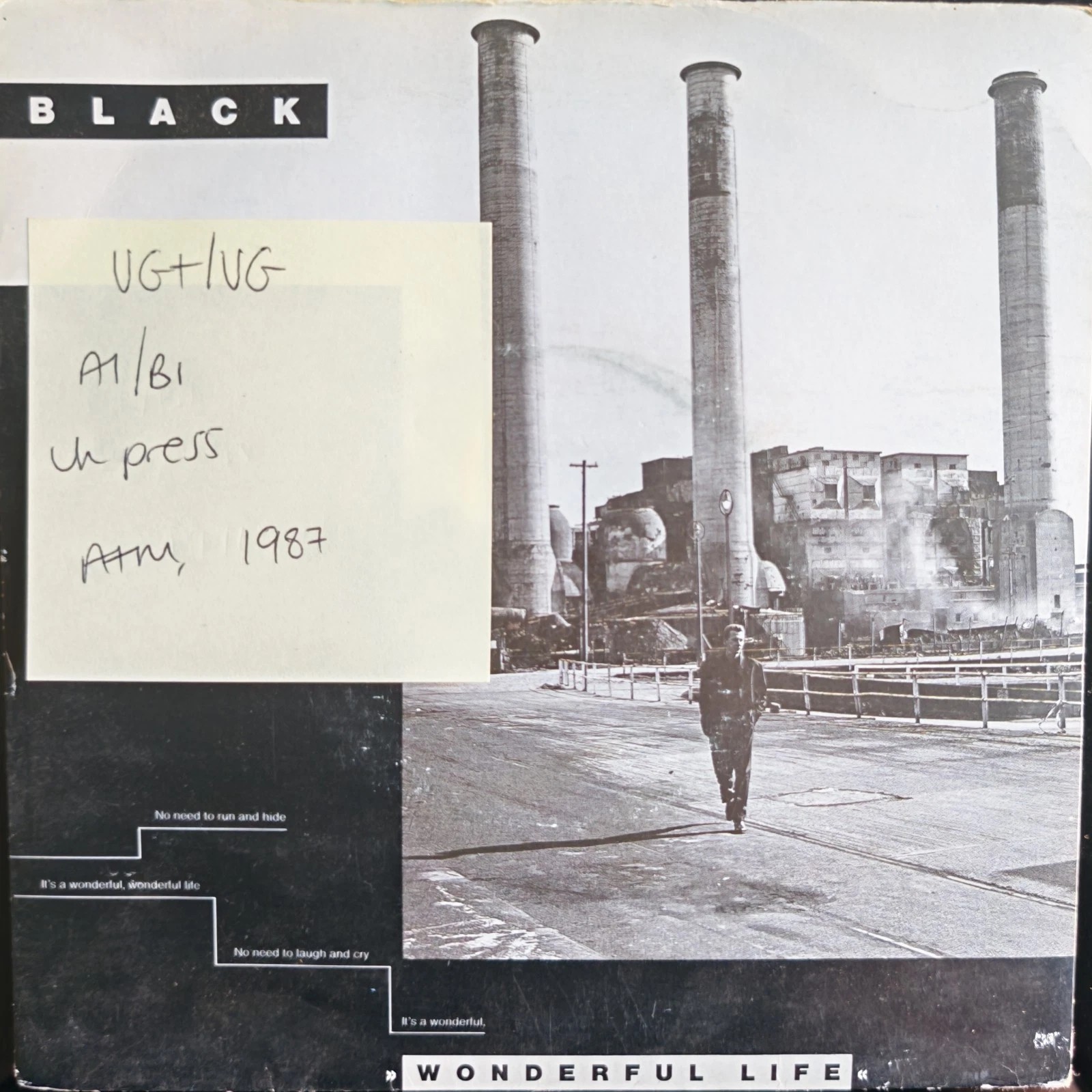Black Wonderful Life Vinyl Record 7" VG+/VG AM402 1987 sleeve Black Wonderful Life Vinyl Record 7" VG+/VG AM402 1987 sleeve