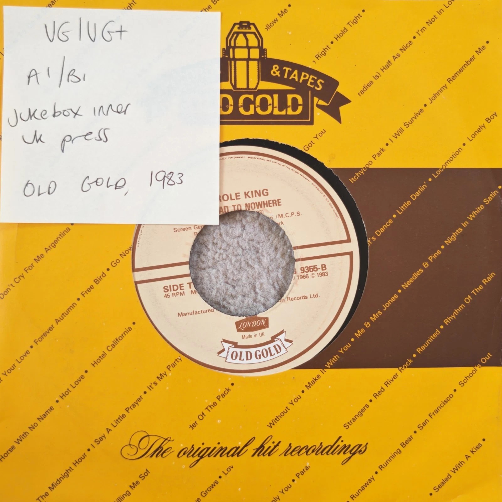 Carole King The Road To Nowhere Vinyl Record 7" VG/VG+ 9355 1983 sleeve Carole King The Road To Nowhere Vinyl Record 7" VG/VG+ 9355 1983 sleeve