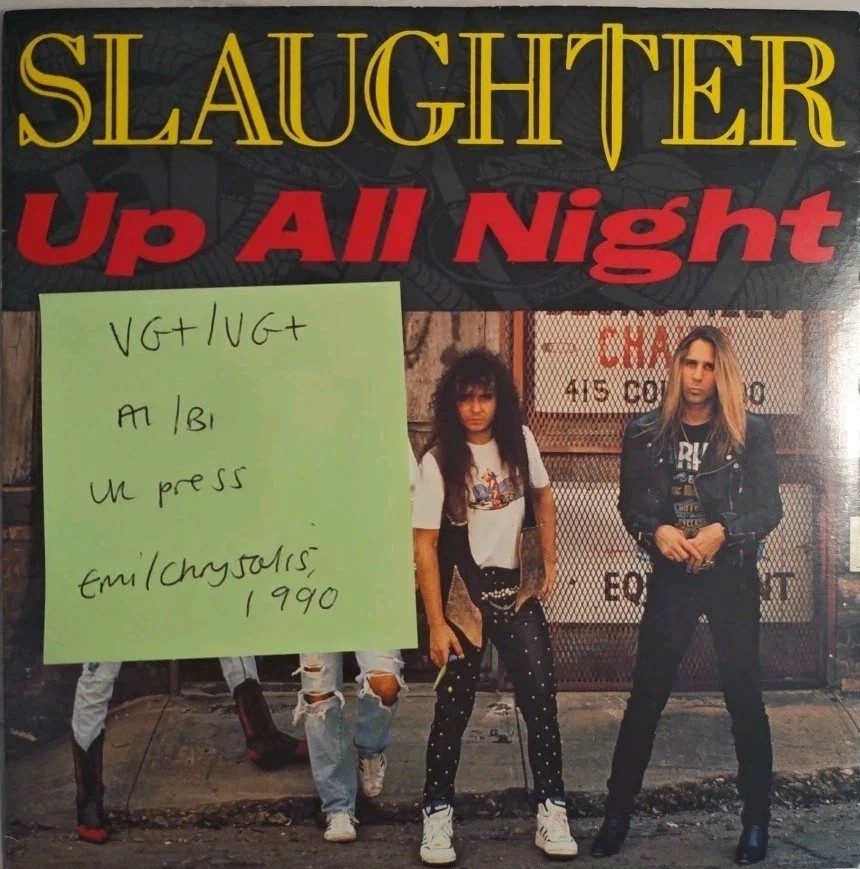 Slaughter Up All Night Vinyl Record 7" VG+/VG+ CHS3556 1990 sleeve Slaughter Up All Night Vinyl Record 7" VG+/VG+ CHS3556 1990 sleeve