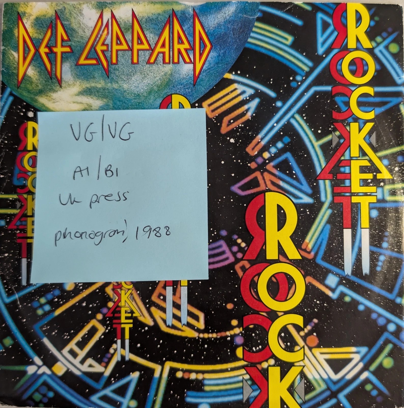 Def Leppard Rocket Vinyl Record 7" VG/VG LEP 6 1988 sleeve Def Leppard Rocket Vinyl Record 7" VG/VG LEP 6 1988 sleeve