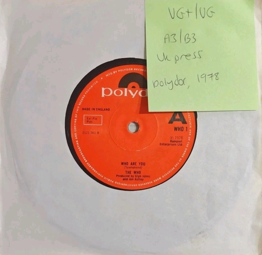 The Who Who Are You Vinyl Record 7" VG+/VG WHO 1 1978 vinyl record sleeve The Who Who Are You Vinyl Record 7" VG+/VG WHO 1 1978 vinyl record sleeve