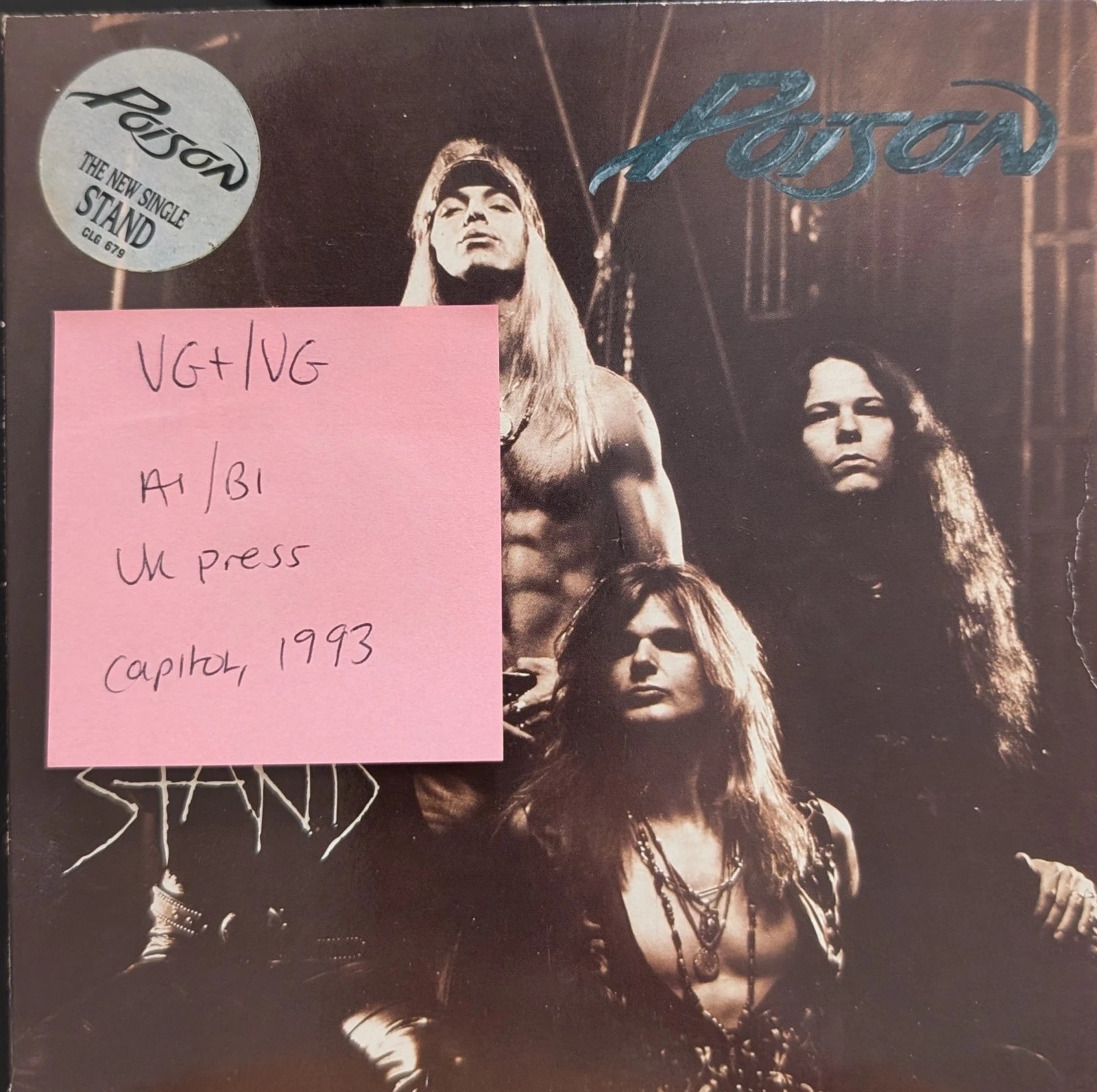 Poison Stand Vinyl Record 7" VG+/VG CL879 1993 sleeve Poison Stand Vinyl Record 7" VG+/VG CL879 1993 sleeve