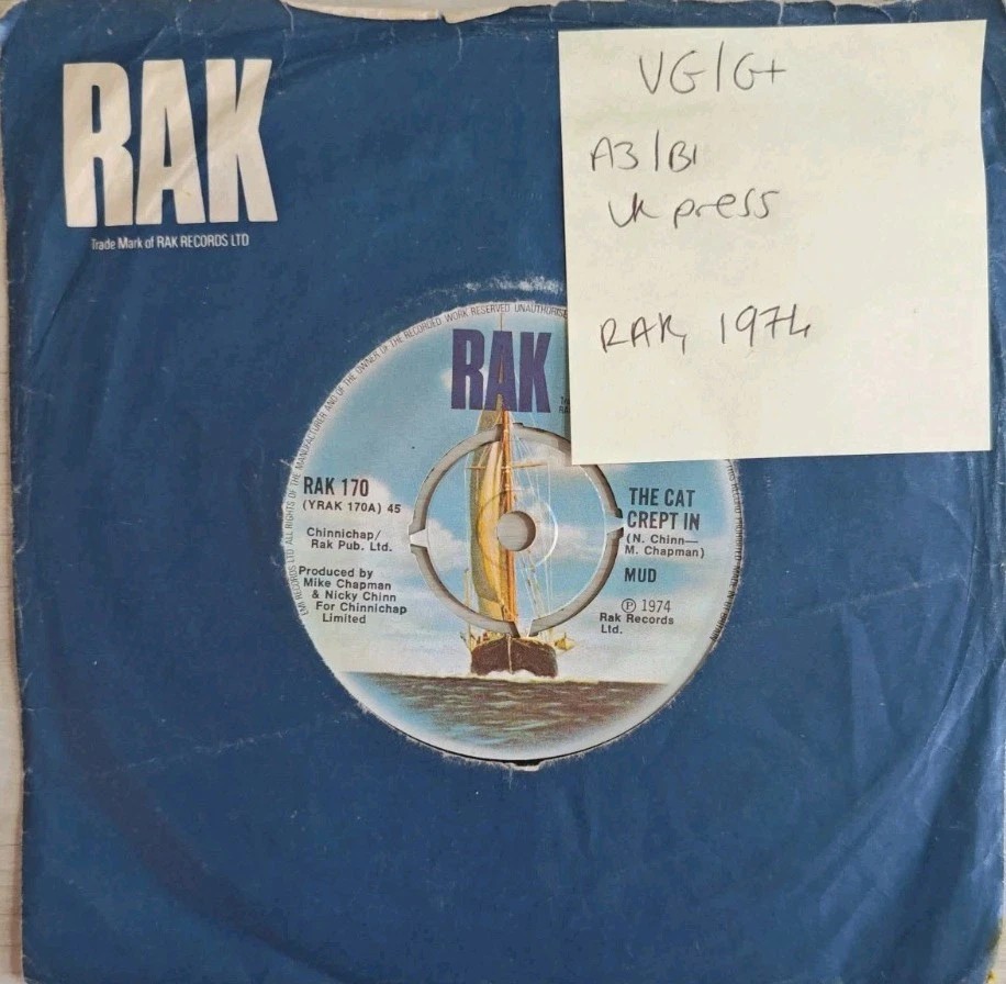 Mud The Cat Crept In Morning Vinyl Record 7" VG/G+ RAK 170 1974 sleeve Mud The Cat Crept In Morning Vinyl Record 7" VG/G+ RAK 170 1974 sleeve