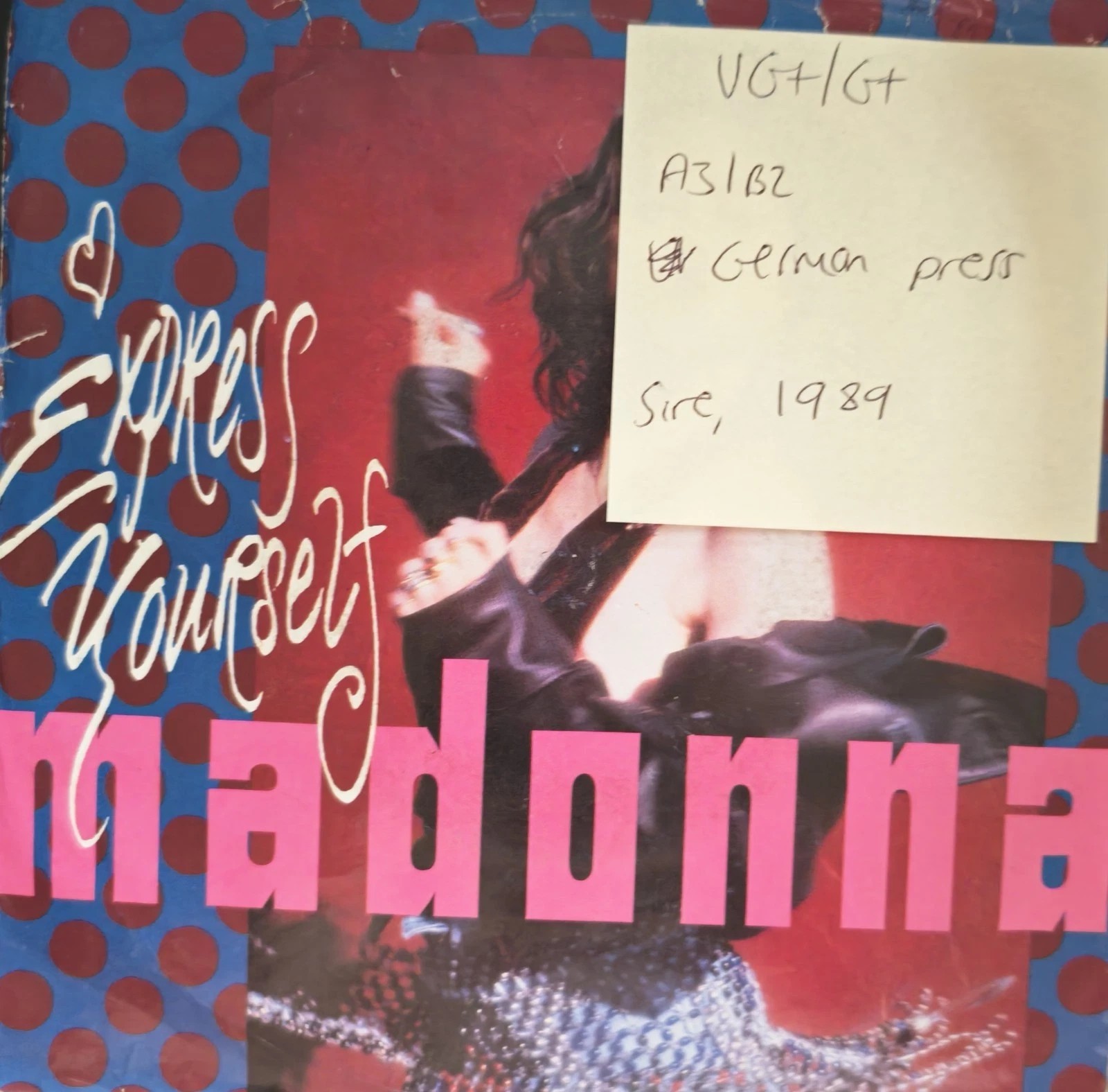 Madonna Express Yourself Vinyl Record 7" VG+/G+ W2948 1989 sleeve Madonna Express Yourself Vinyl Record 7" VG+/G+ W2948 1989 sleeve