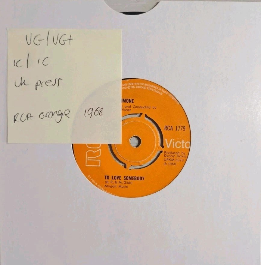 Nina Simone To Love Somebody Vinyl Record 7" VG/VG+ RCA1779 1968 vinyl record sleeve Nina Simone To Love Somebody Vinyl Record 7" VG/VG+ RCA1779 1968 vinyl record sleeve