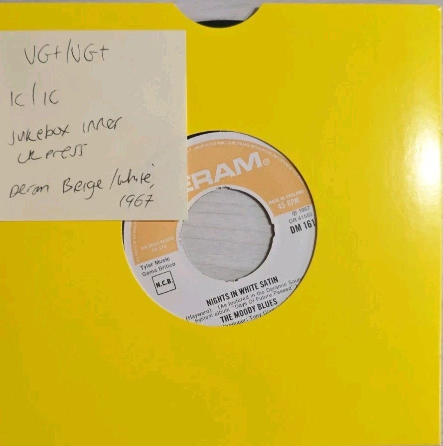 Moody Blues Nights in White Satin Vinyl Record 7" VG+/VG+ DM161 1967 sleeve Moody Blues Nights in White Satin Vinyl Record 7" VG+/VG+ DM161 1967 sleeve