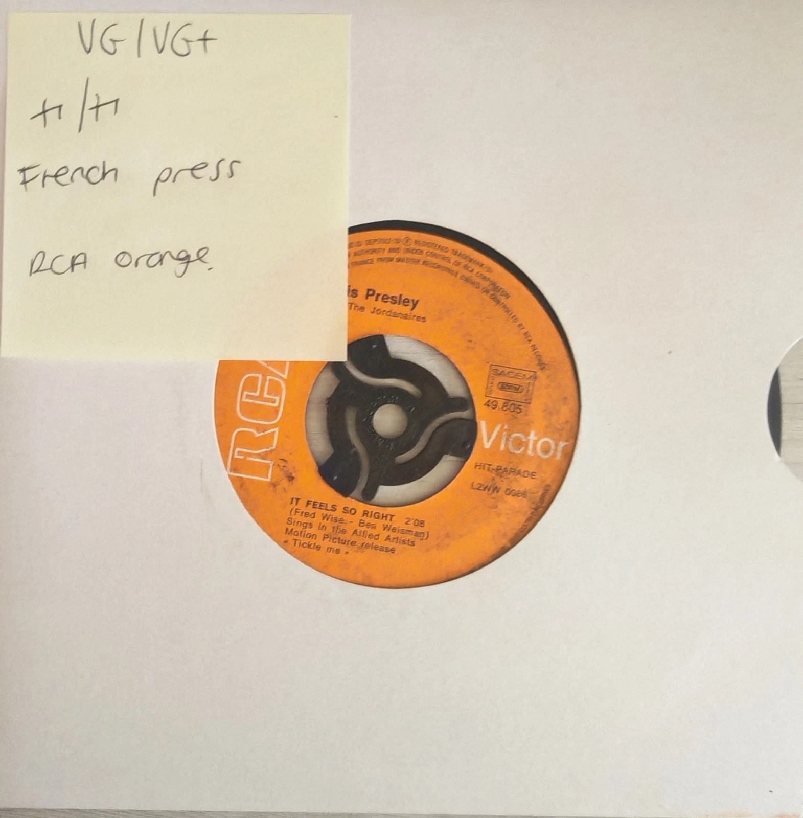 Elvis Presley Easy Question / It Feels So Right Vinyl Record 7" VG/VG+ 49.805 sleeve Elvis Presley Easy Question / It Feels So Right Vinyl Record 7" VG/VG+ 49.805 sleeve
