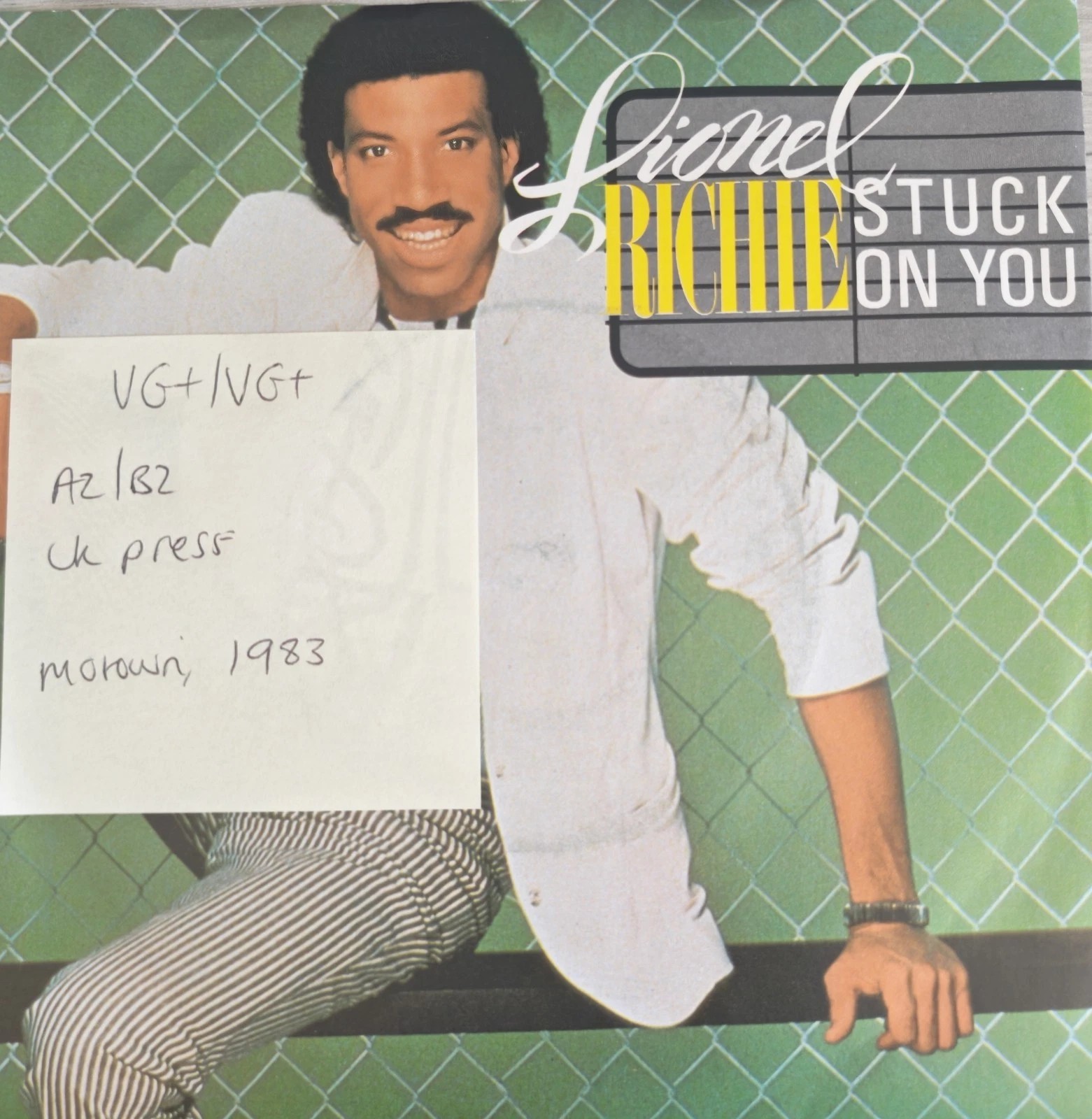 Lionel Richie Stuck On You Vinyl Record 7" VG+/VG+ TMG1341 1983 vinyl record sleeve Lionel Richie Stuck On You Vinyl Record 7" VG+/VG+ TMG1341 1983 vinyl record sleeve