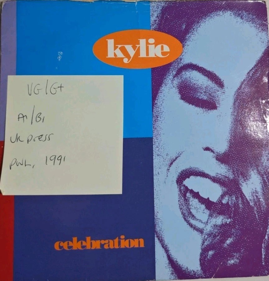 Kylie Celebration Vinyl Record 7" VG/G+ PWL257 1991 vinyl record sleeve Kylie Celebration Vinyl Record 7" VG/G+ PWL257 1991 vinyl record sleeve
