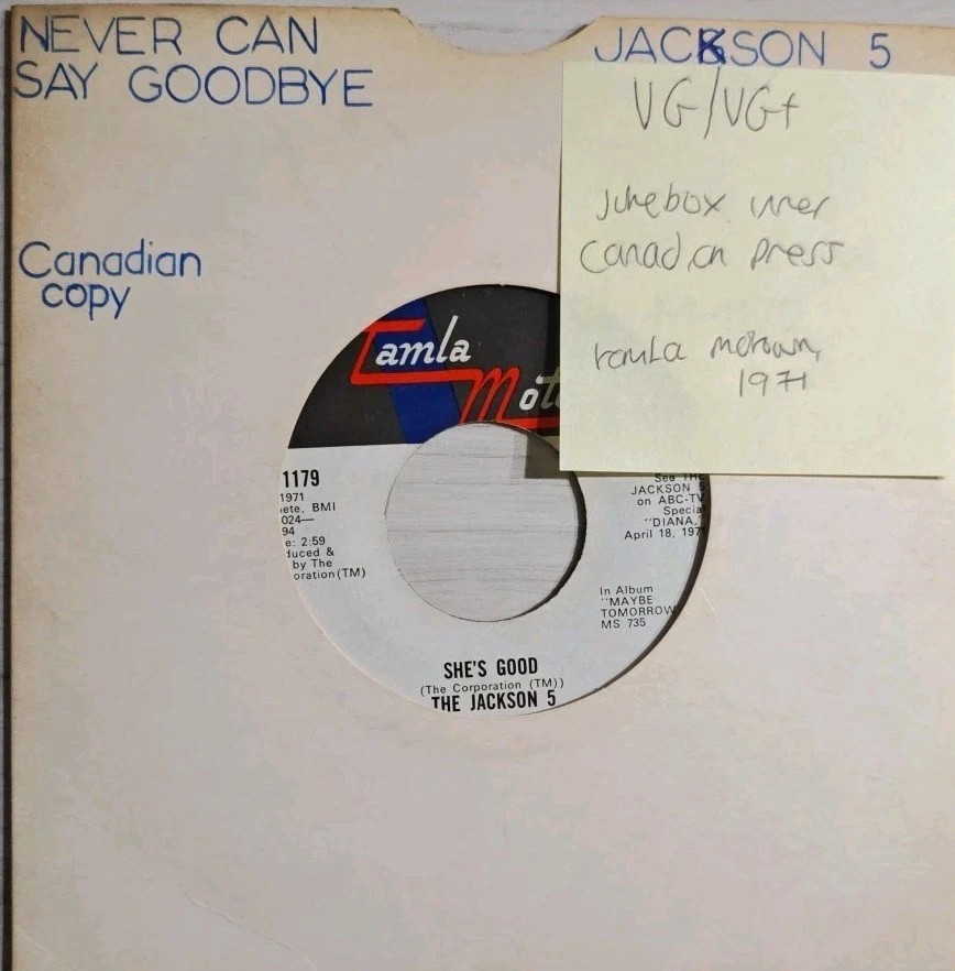The Jackson 5 She's Good Vinyl Record 7" VG/VG+ M1179 1971 sleeve The Jackson 5 She's Good Vinyl Record 7" VG/VG+ M1179 1971 sleeve