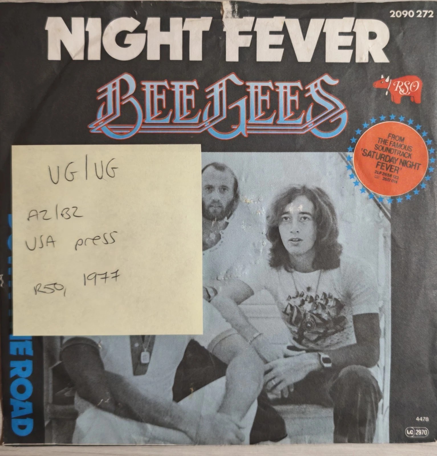 Bee Gees Night Fever Vinyl Record 7" VG/VG 2090272 1977 vinyl record sleeve Bee Gees Night Fever Vinyl Record 7" VG/VG 2090272 1977 vinyl record sleeve