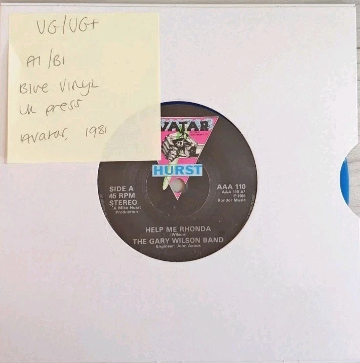 The Gary Wilson Band Help Me Rhonda Vinyl Record 7" VG/VG+ AAA110 1981 sleeve The Gary Wilson Band Help Me Rhonda Vinyl Record 7" VG/VG+ AAA110 1981 sleeve