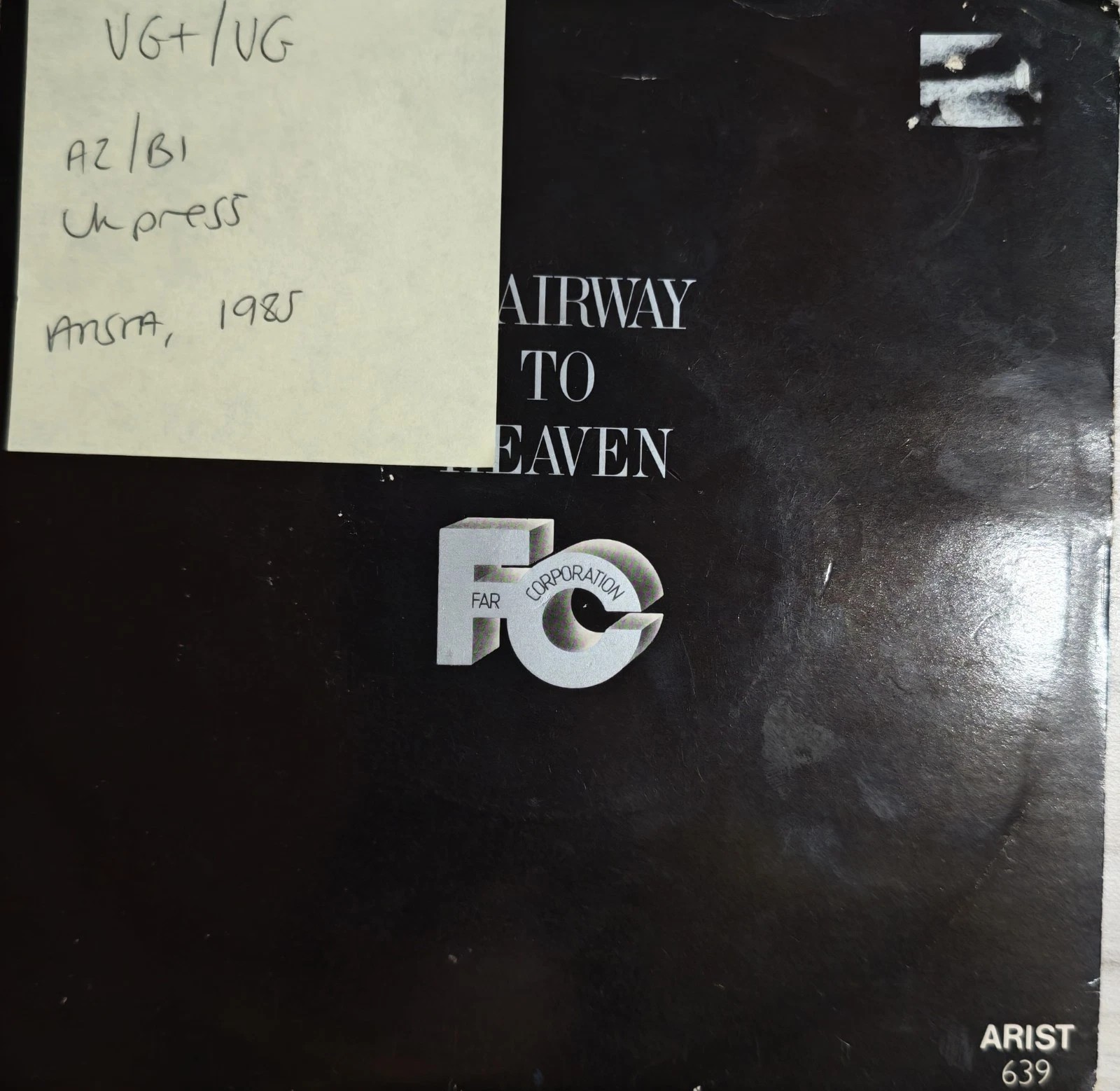 Far Corporation Stairway to Heaven Vinyl Record 7" VG+/VG ARIST639 1981 sleeve Far Corporation Stairway to Heaven Vinyl Record 7" VG+/VG ARIST639 1981 sleeve