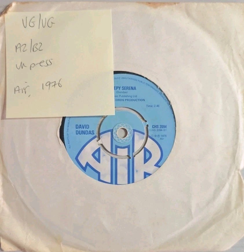 David Dundas Sleepy Serena Vinyl Record 7" VG/VG CHS 2094 1976 sleeve David Dundas Sleepy Serena Vinyl Record 7" VG/VG CHS 2094 1976 sleeve