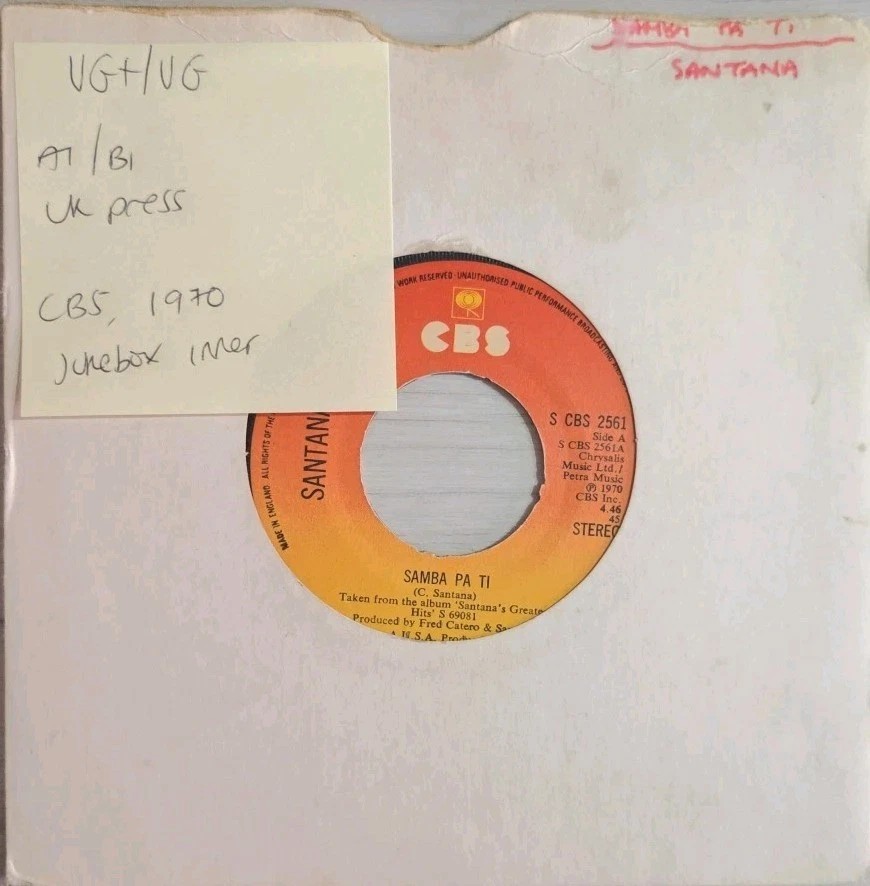 Santana Samba Pa Ti Vinyl Record 7" VG+/VG CBS 2561 1970 sleeve Santana Samba Pa Ti Vinyl Record 7" VG+/VG CBS 2561 1970 sleeve