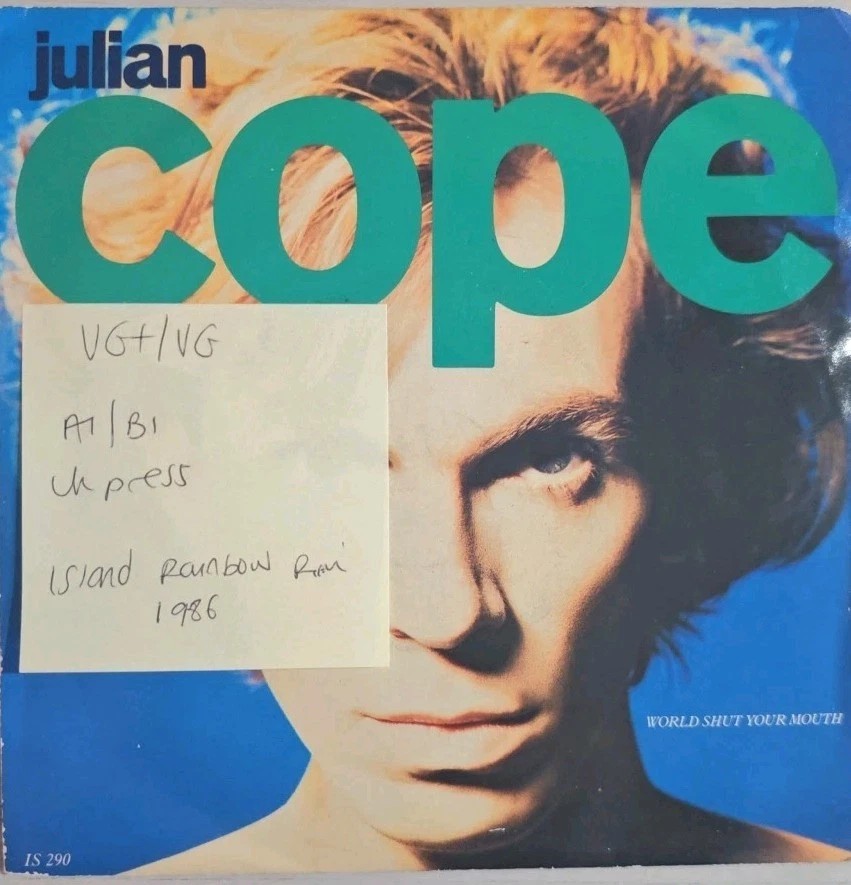 Julian Cope World Shut Your Mouth Vinyl Record 7" VG+/VG IS 290 1986 sleeve Julian Cope World Shut Your Mouth Vinyl Record 7" VG+/VG IS 290 1986 sleeve