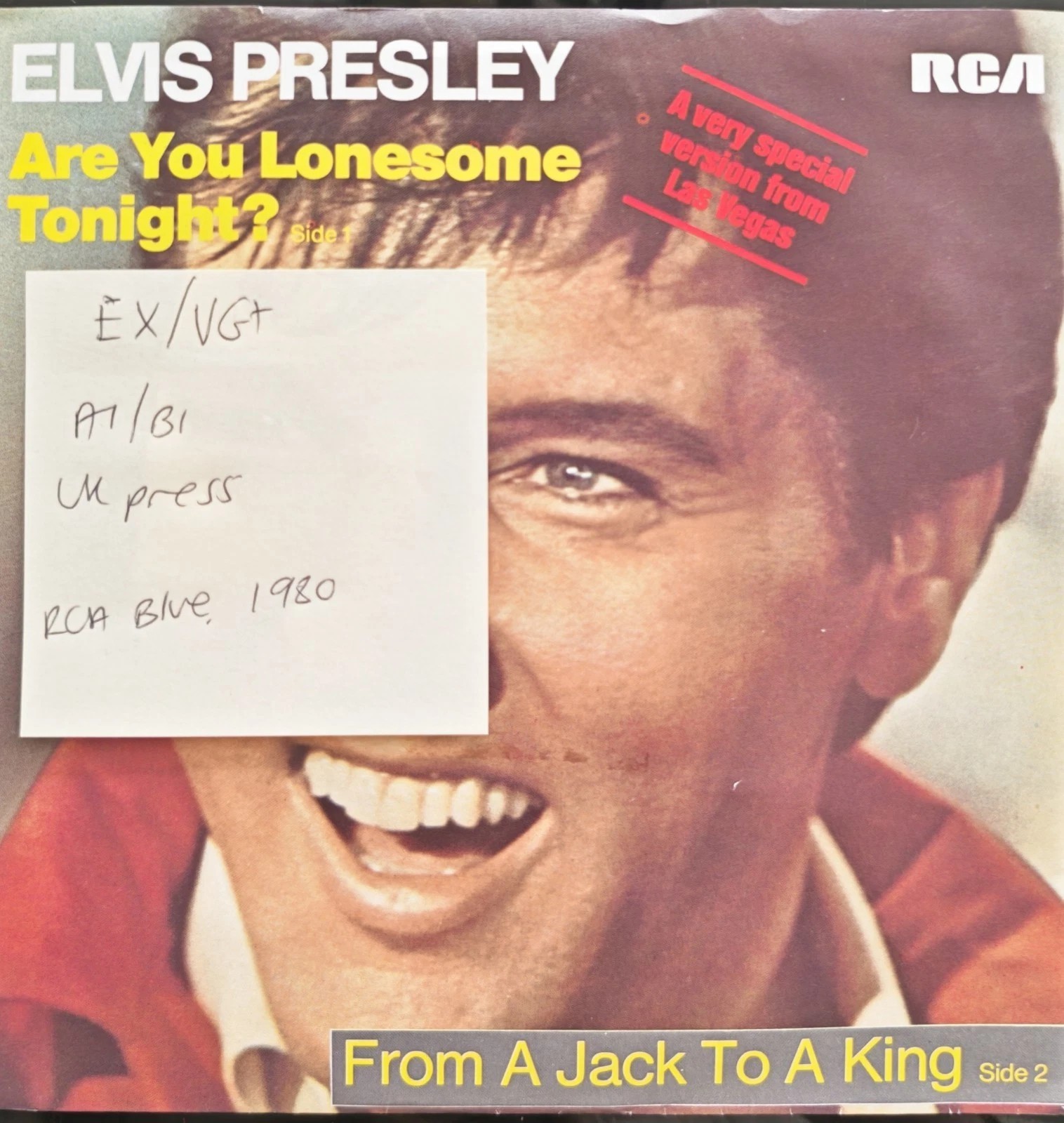Elvis Presley Are You Lonesome Tonight? Vinyl Record 7" EX/VG+ RCA196 1982 sleeve Elvis Presley Are You Lonesome Tonight? Vinyl Record 7" EX/VG+ RCA196 1982 sleeve