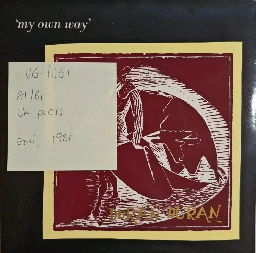 Duran Duran My Own Way / Like An Angel Vinyl Record 7" VG+/VG+ EMI5254 1981 vinyl record sleeve Duran Duran My Own Way / Like An Angel Vinyl Record 7" VG+/VG+ EMI5254 1981 vinyl record sleeve