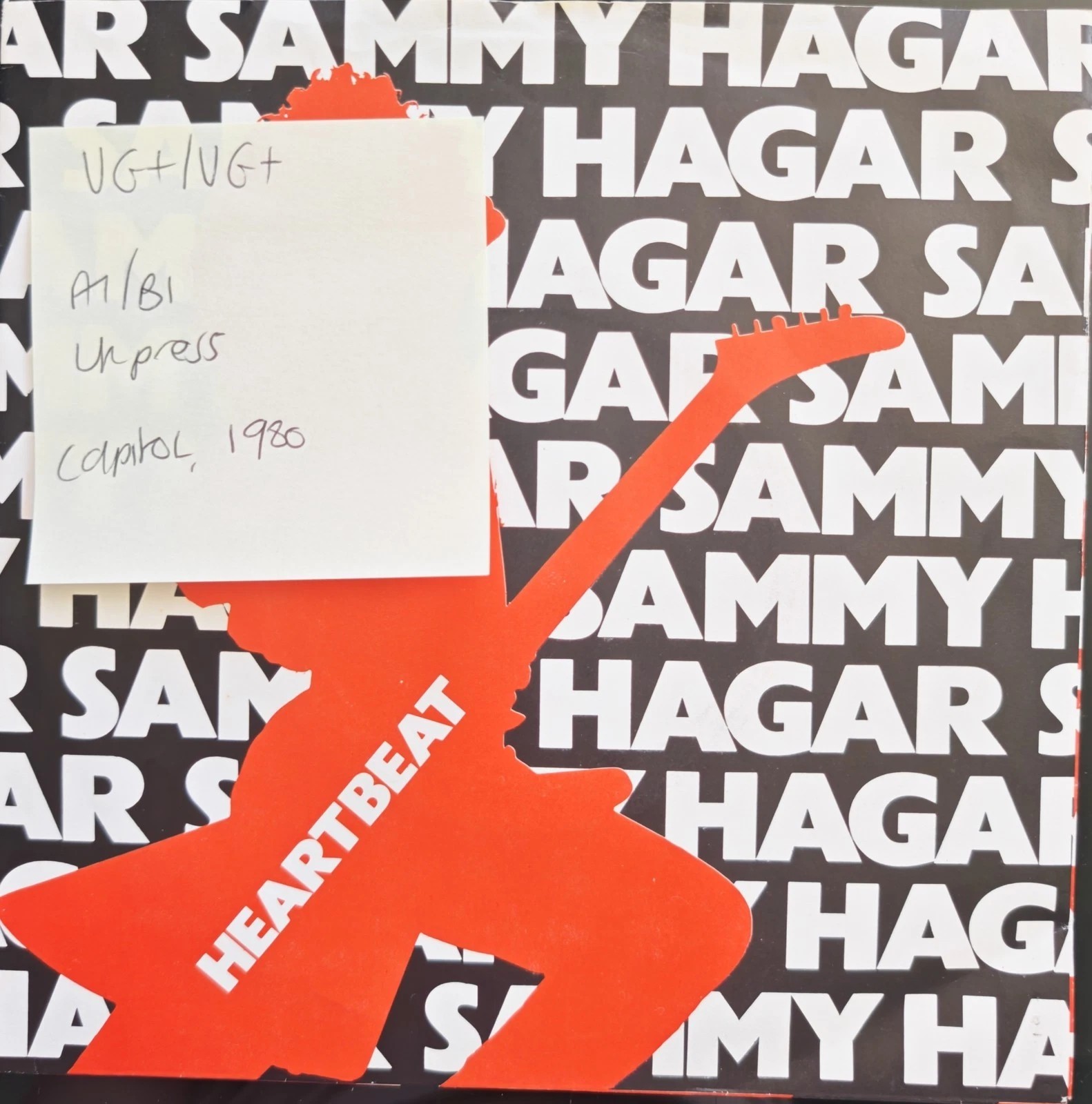 Sammy Hagar Heartbeat / Love Or Money Vinyl Record 7" VG+/VG+ RED1 1980 sleeve Sammy Hagar Heartbeat / Love Or Money Vinyl Record 7" VG+/VG+ RED1 1980 sleeve