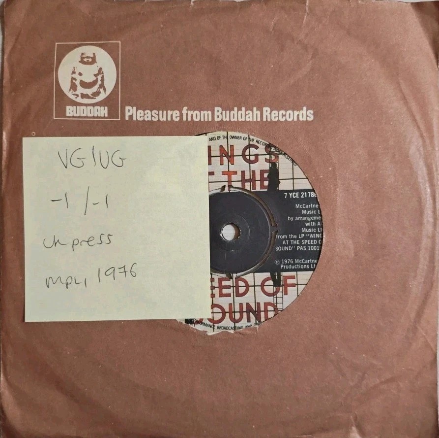 Wings At The Speed Of Sound Vinyl Record 7" VG/VG 7YCE21786 1976 sleeve Wings At The Speed Of Sound Vinyl Record 7" VG/VG 7YCE21786 1976 sleeve