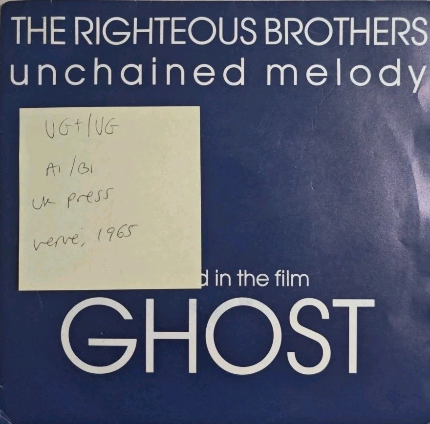 Righteous Brothers Unchained Melody Vinyl Record 7" VG+/VG PO101 1990 sleeve Righteous Brothers Unchained Melody Vinyl Record 7" VG+/VG PO101 1990 sleeve