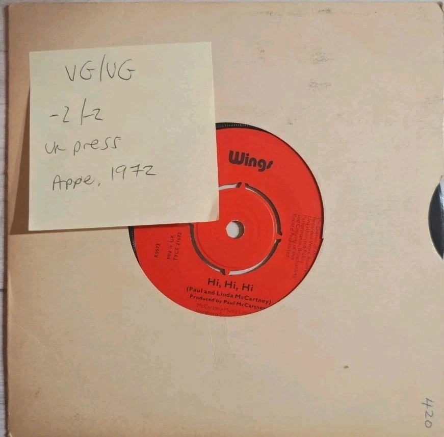 Wings Hi, Hi, Hi Vinyl Record 7" VG/VG R5973 1972 sleeve Wings Hi, Hi, Hi Vinyl Record 7" VG/VG R5973 1972 sleeve