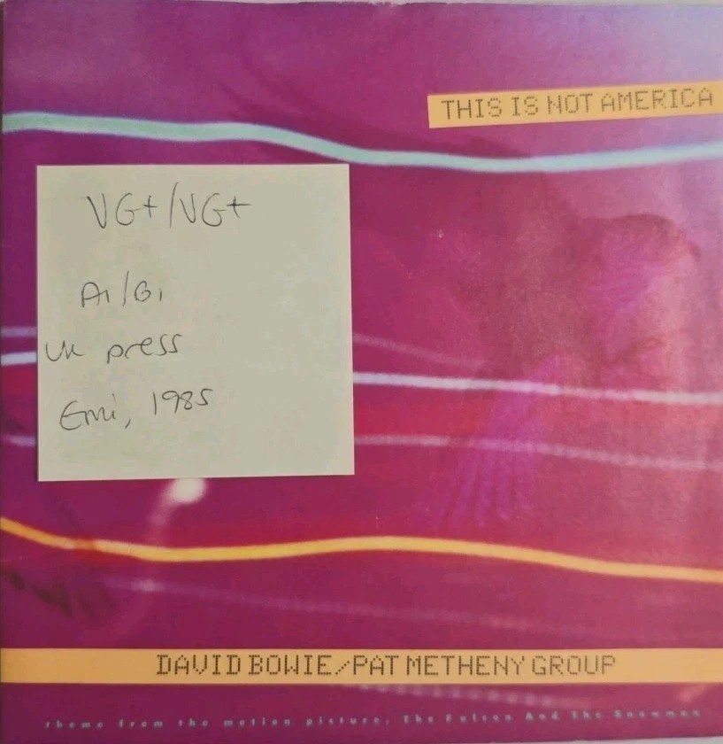 David Bowie This Is Not America Vinyl Record 7" VG+/VG+ EA 190 1985 sleeve David Bowie This Is Not America Vinyl Record 7" VG+/VG+ EA 190 1985 sleeve