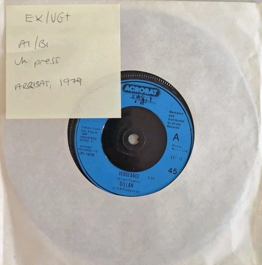 Gillan Vengeance Vinyl Record 7" EX/VG+ 1979 sleeve Gillan Vengeance Vinyl Record 7" EX/VG+ 1979 sleeve