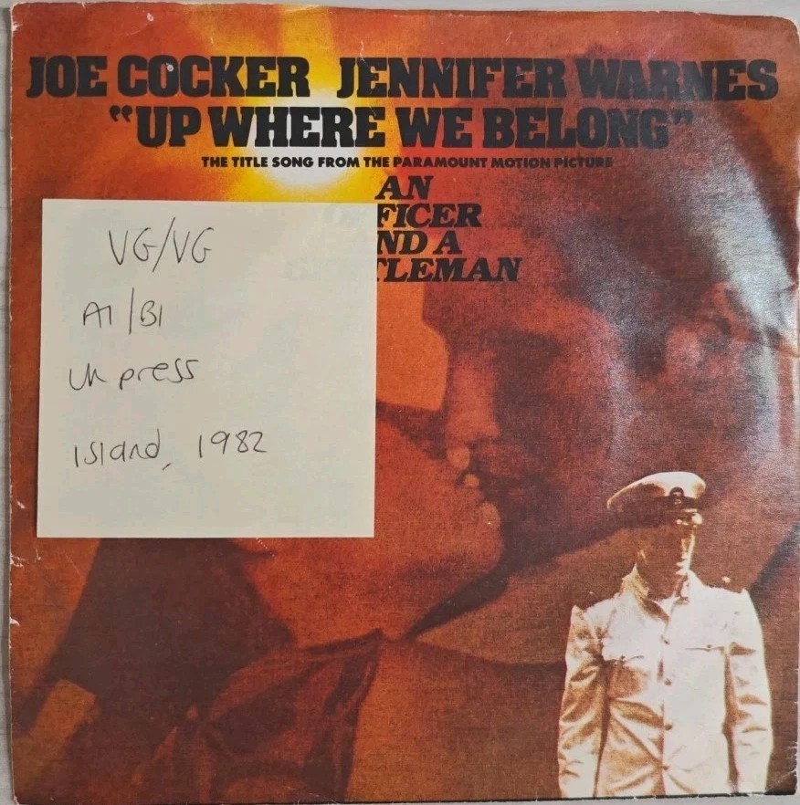 Joe Cocker Warnes Up Where We Belong Vinyl Record 7" VG/VG WIP6830 1982 sleeve Joe Cocker Warnes Up Where We Belong Vinyl Record 7" VG/VG WIP6830 1982 sleeve