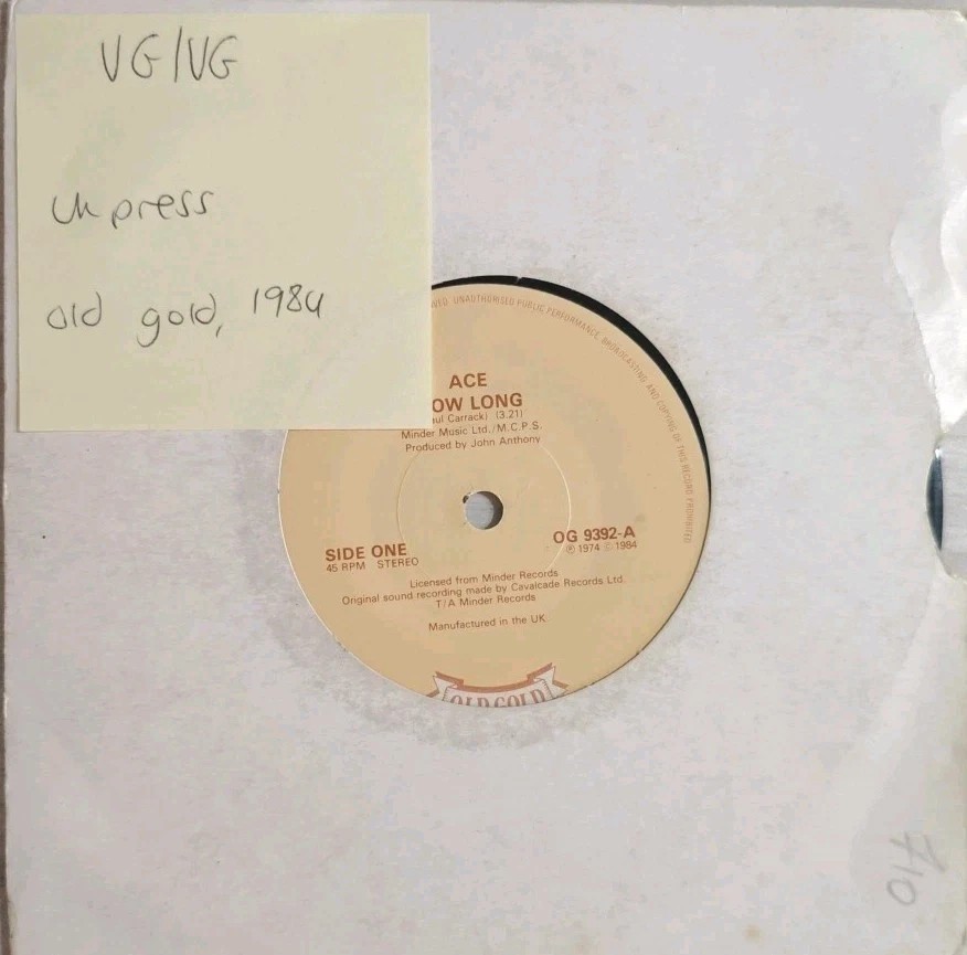 Ace / Stretch How Long / Why Did You Do It? Vinyl Record 7" VG/VG sleeve Ace / Stretch How Long / Why Did You Do It? Vinyl Record 7" VG/VG sleeve