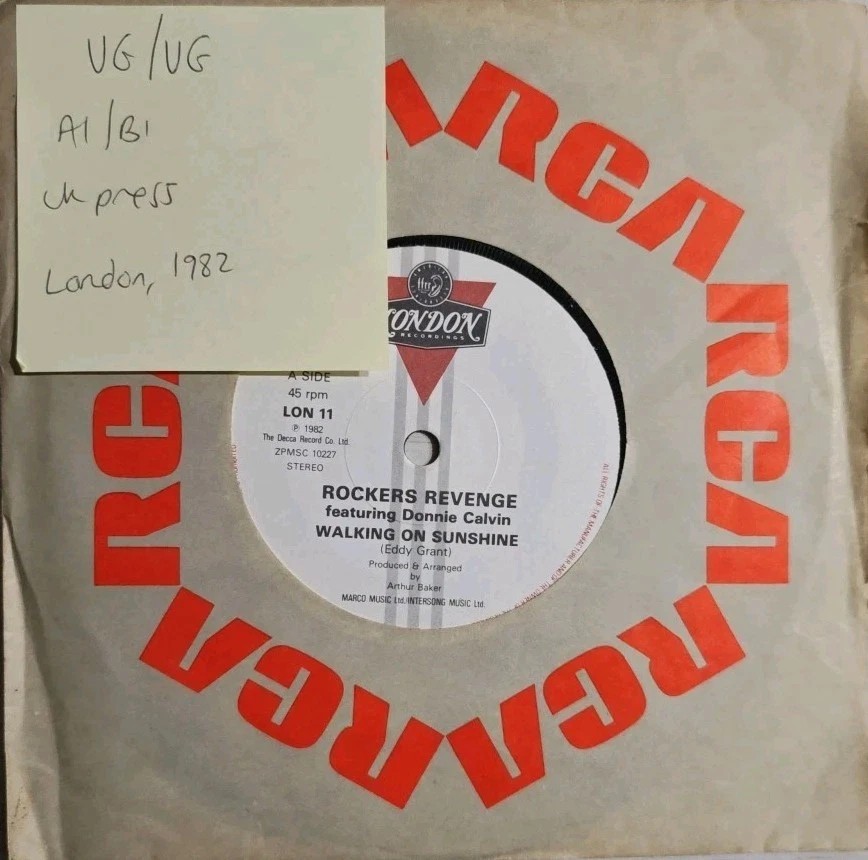Rockers Revenge Walking On Sunshine Vinyl Record 7" VG/VG LON 11 1982 sleeve Rockers Revenge Walking On Sunshine Vinyl Record 7" VG/VG LON 11 1982 sleeve
