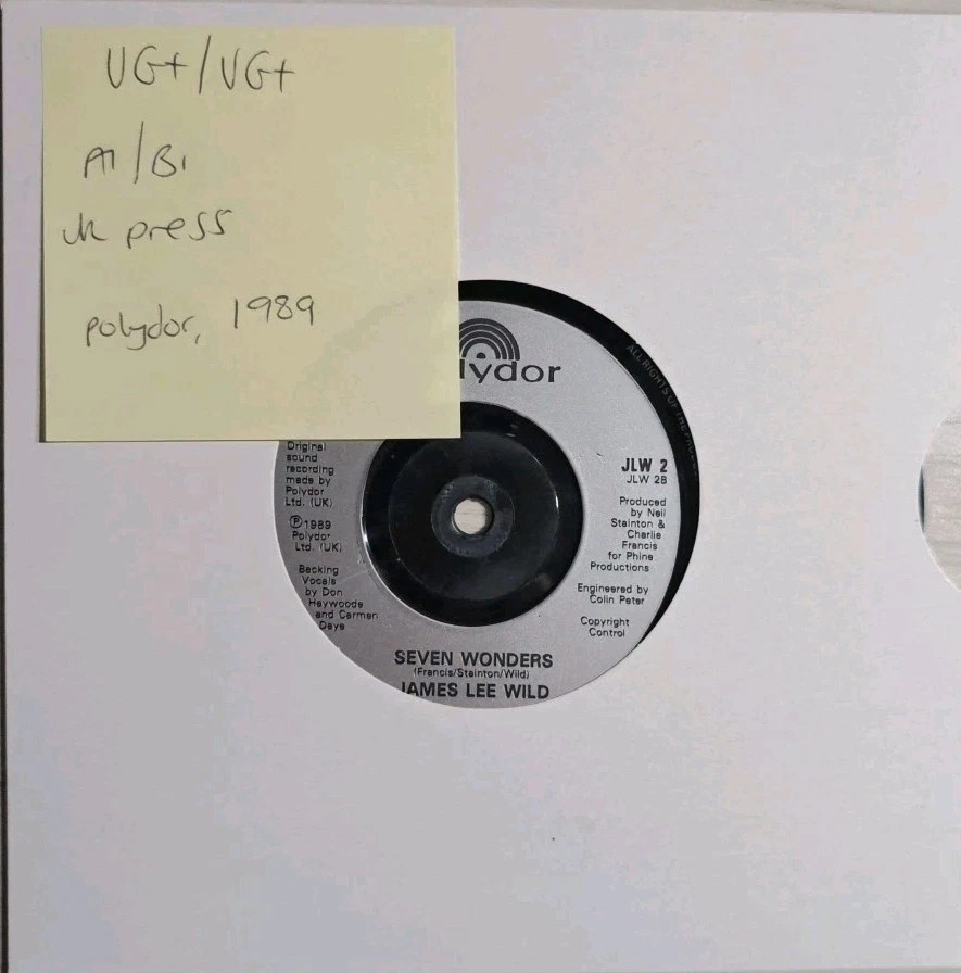 James Lee Wild Who's Got My Number? Vinyl Record 7" VG+/VG+ JL2 1989 vinyl record sleeve James Lee Wild Who's Got My Number? Vinyl Record 7" VG+/VG+ JL2 1989 vinyl record sleeve