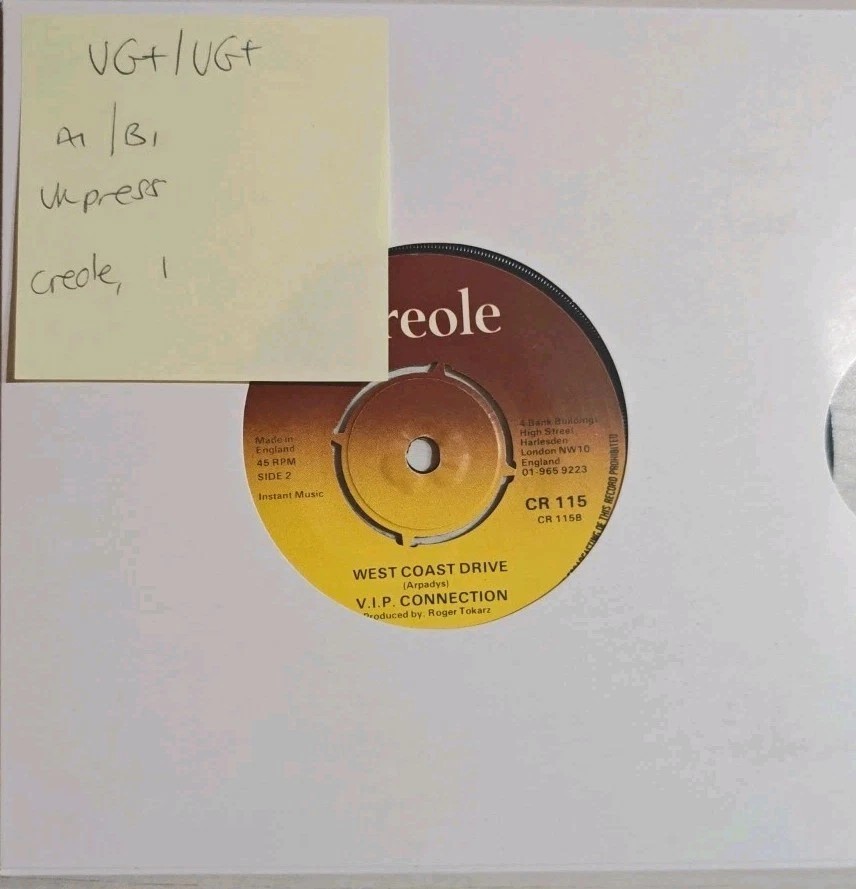 VIP Connection West Coast Drive Vinyl Record 7" VG+/VG+ CR115 sleeve VIP Connection West Coast Drive Vinyl Record 7" VG+/VG+ CR115 sleeve
